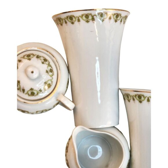 VTG Victoria Austria Green Floral Pattern  Gold edging sugar & creamer set with - Picture 7 of 16